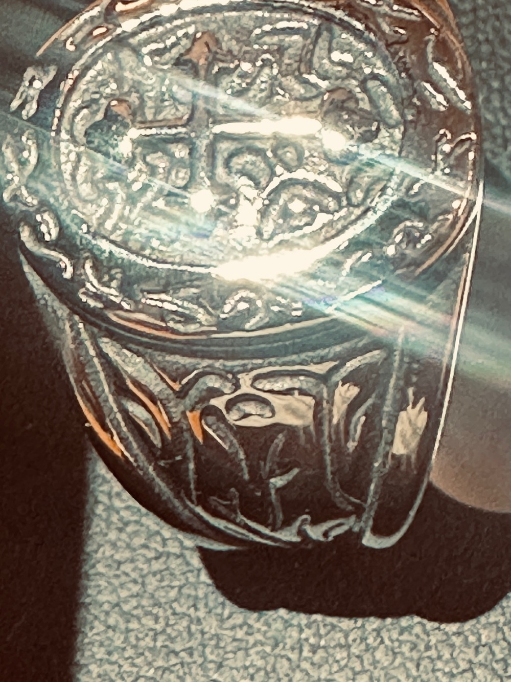 Silver-Tone Ornate Signet Ring - Silver Color